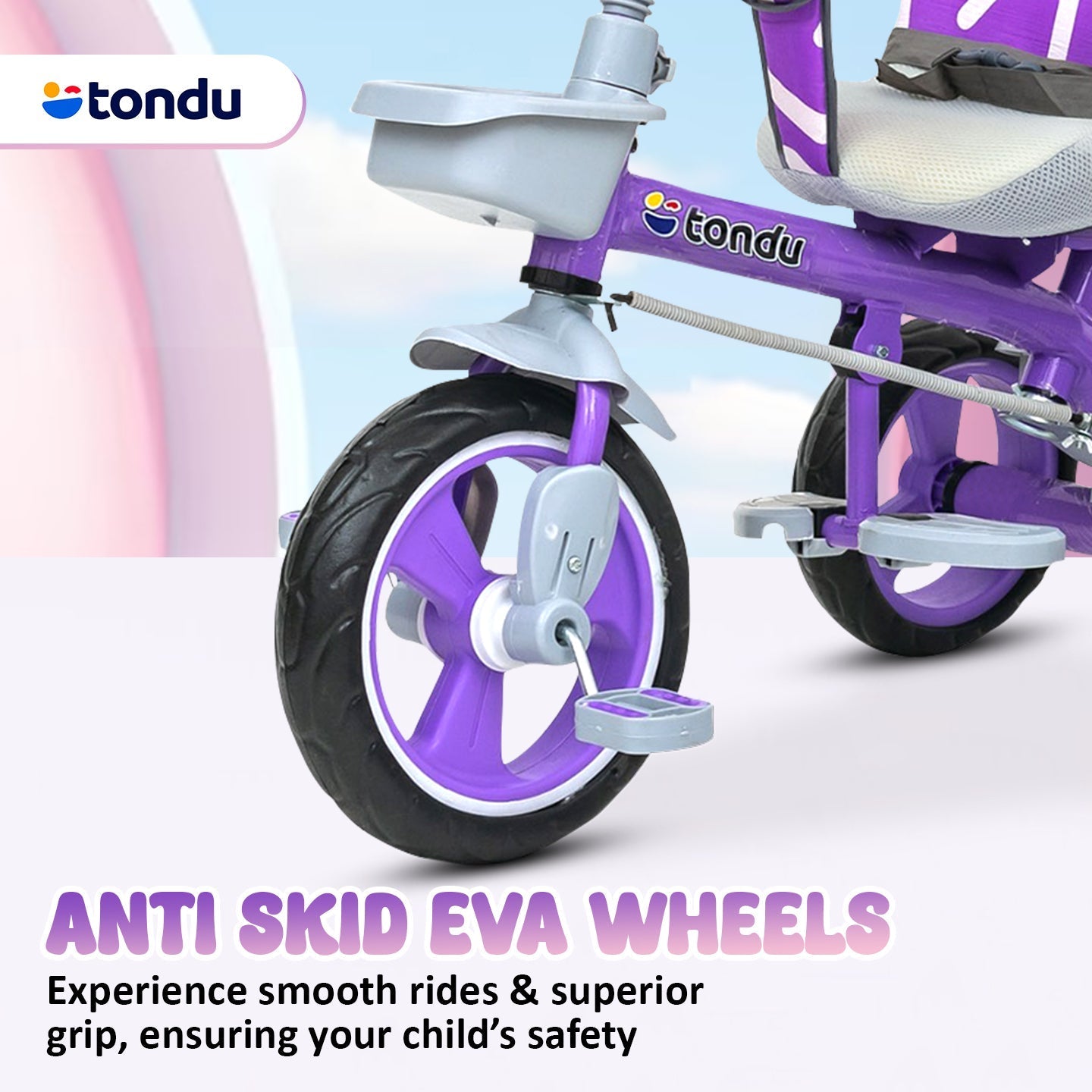 TONDU Tricycle for Kids with Safety Arm & Seat Belt (Purple) - Vesco Cycles