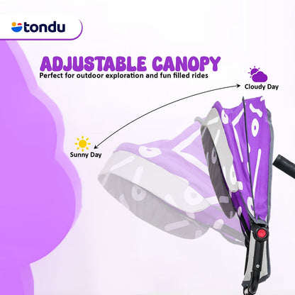 TONDU Tricycles for Kids with Canopy Seat Belt (Purple) - Vesco Cycles