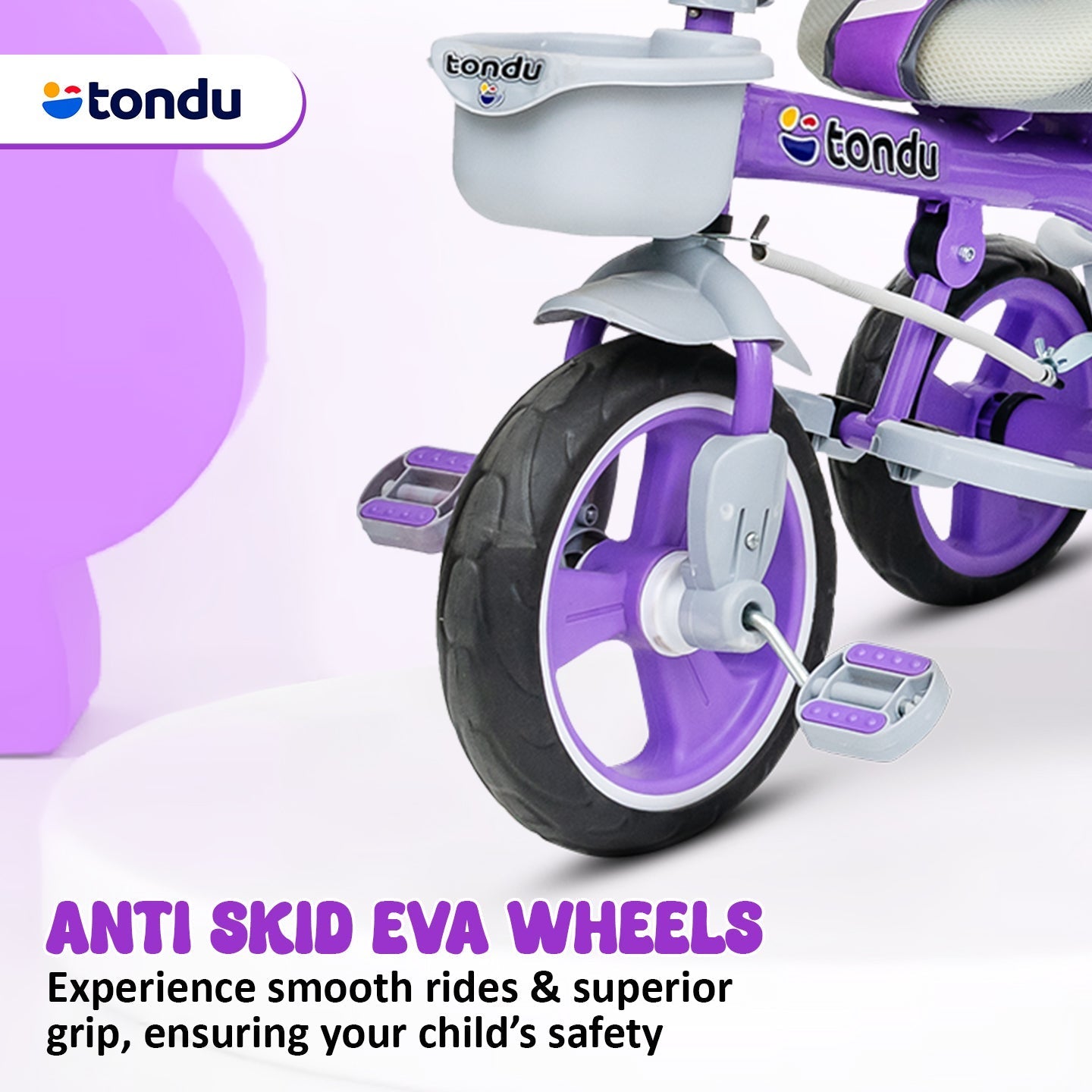 TONDU Tricycles for Kids with Canopy Seat Belt (Purple) - Vesco Cycles