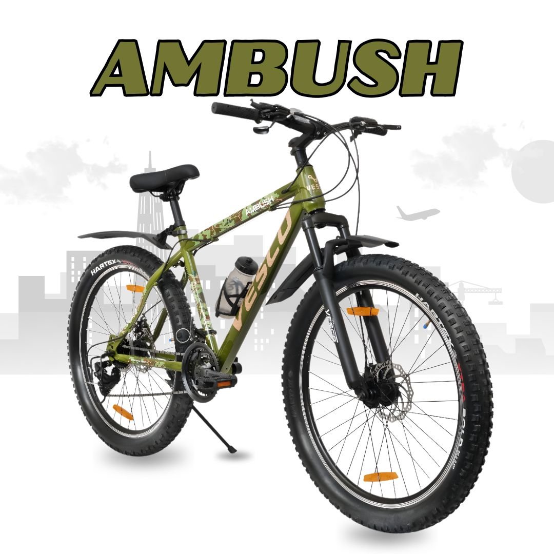 VESCO Ambush 27.5T Mountain Bike – 21 Speed | Strong Steel Frame | Dual Disc Brake | Ideal for 15+ Adults (Green) - Vesco Cycles