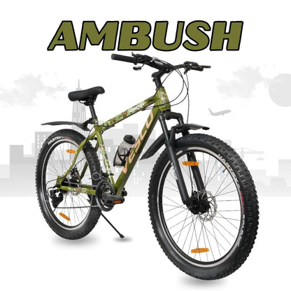 VESCO Ambush 27.5T Mountain Bike – 21 Speed | Strong Steel Frame | Dual Disc Brake | Ideal for 15+ Adults (Green) - Vesco Cycles