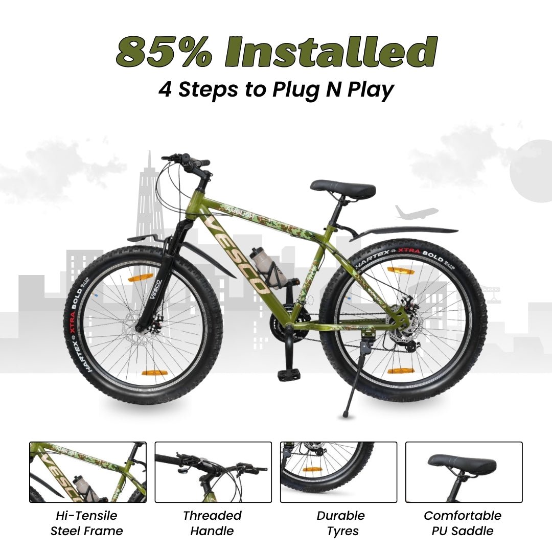 VESCO Ambush 27.5T Mountain Bike – 21 Speed | Strong Steel Frame | Dual Disc Brake | Ideal for 15+ Adults (Green) - Vesco Cycles