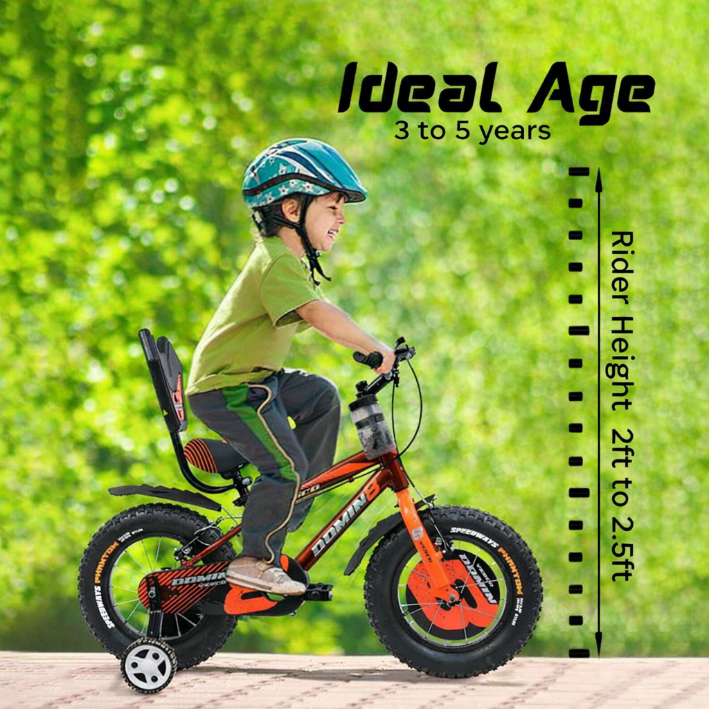 VESCO Domin8 14T Kids Bicycle with Training Wheels & Backrest | Single Speed Cycle for Boys & Girls Age 3 - 5 Years (Orange) - Vesco Cycles