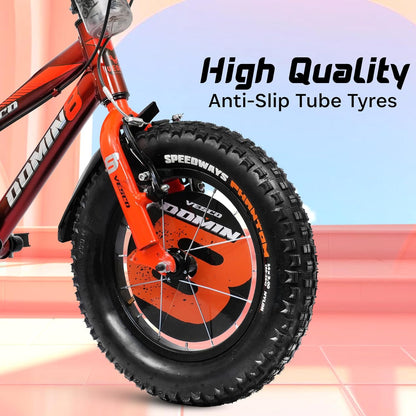 VESCO Domin8 14T Kids Bicycle with Training Wheels & Backrest | Single Speed Cycle for Boys & Girls Age 3 - 5 Years (Orange) - Vesco Cycles