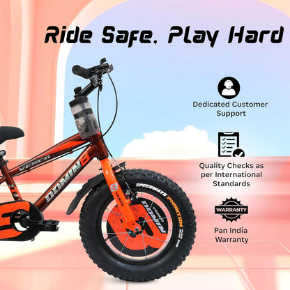 VESCO Domin8 14T Kids Bicycle with Training Wheels & Backrest | Single Speed Cycle for Boys & Girls Age 3 - 5 Years (Orange) - Vesco Cycles