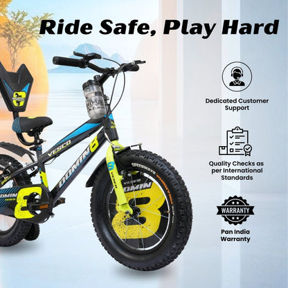 VESCO Domin8 16T Kids Bicycle with Training Wheels & Backrest | Single Speed Cycle for Boys & Girls Age 4 - 6 Years (Black) - Vesco Cycles