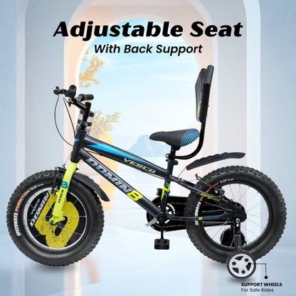 VESCO Domin8 16T Kids Bicycle with Training Wheels & Backrest | Single Speed Cycle for Boys & Girls Age 4 - 6 Years (Black) - Vesco Cycles