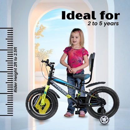 VESCO Domin8 16T Kids Bicycle with Training Wheels & Backrest | Single Speed Cycle for Boys & Girls Age 4 - 6 Years (Black) - Vesco Cycles