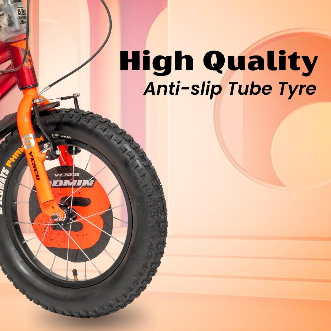 VESCO Domin8 16T Kids Bicycle with Training Wheels & Backrest | Single Speed Cycle for Boys & Girls Age 4 - 6 Years (Orange) - Vesco Cycles