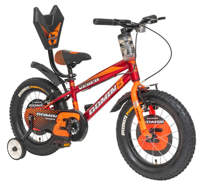 VESCO Domin8 16T Kids Bicycle with Training Wheels & Backrest | Single Speed Cycle for Boys & Girls Age 4 - 6 Years (Orange) - Vesco Cycles