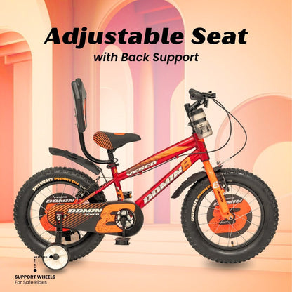 VESCO Domin8 16T Kids Bicycle with Training Wheels & Backrest | Single Speed Cycle for Boys & Girls Age 4 - 6 Years (Orange) - Vesco Cycles