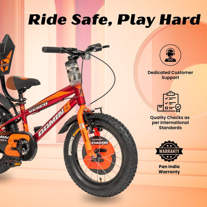 VESCO Domin8 16T Kids Bicycle with Training Wheels & Backrest | Single Speed Cycle for Boys & Girls Age 4 - 6 Years (Orange) - Vesco Cycles