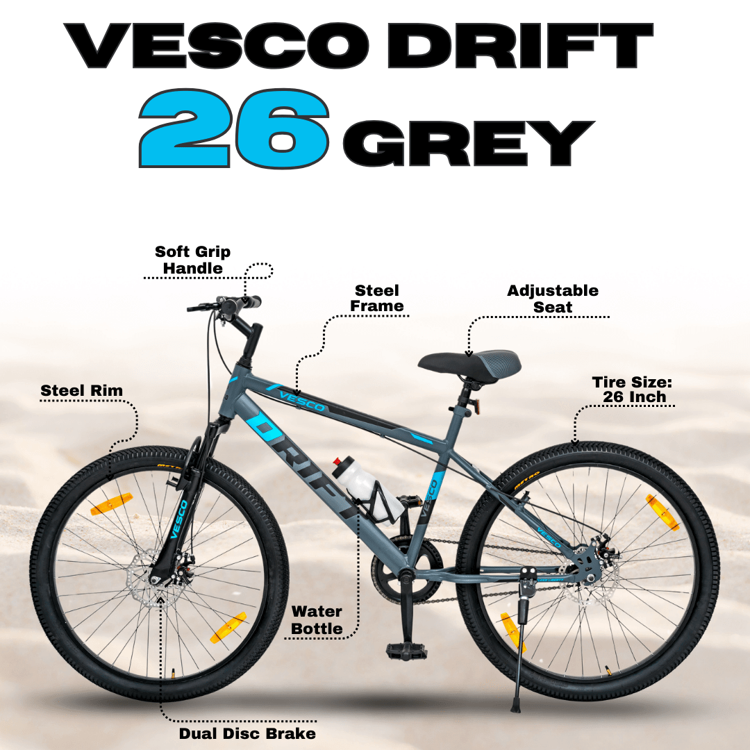 VESCO Drift Grey 26T Mountain Cycle - Vesco Cycles