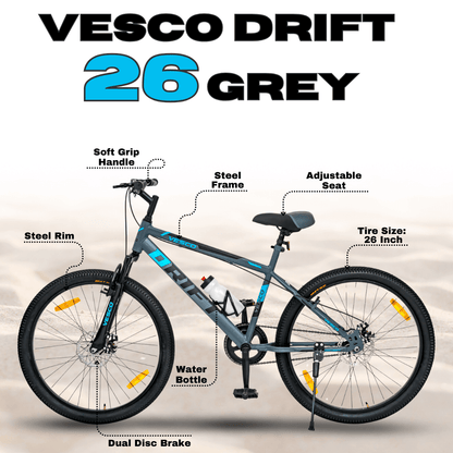 VESCO Drift Grey 26T Mountain Cycle - Vesco Cycles