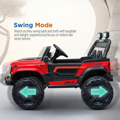 VESCO Jeep 4x4 Kids Electric Ride - On with Remote Control, Dual Seat, LED Lights & EVA Wheels – Red & Black - Vesco Cycles
