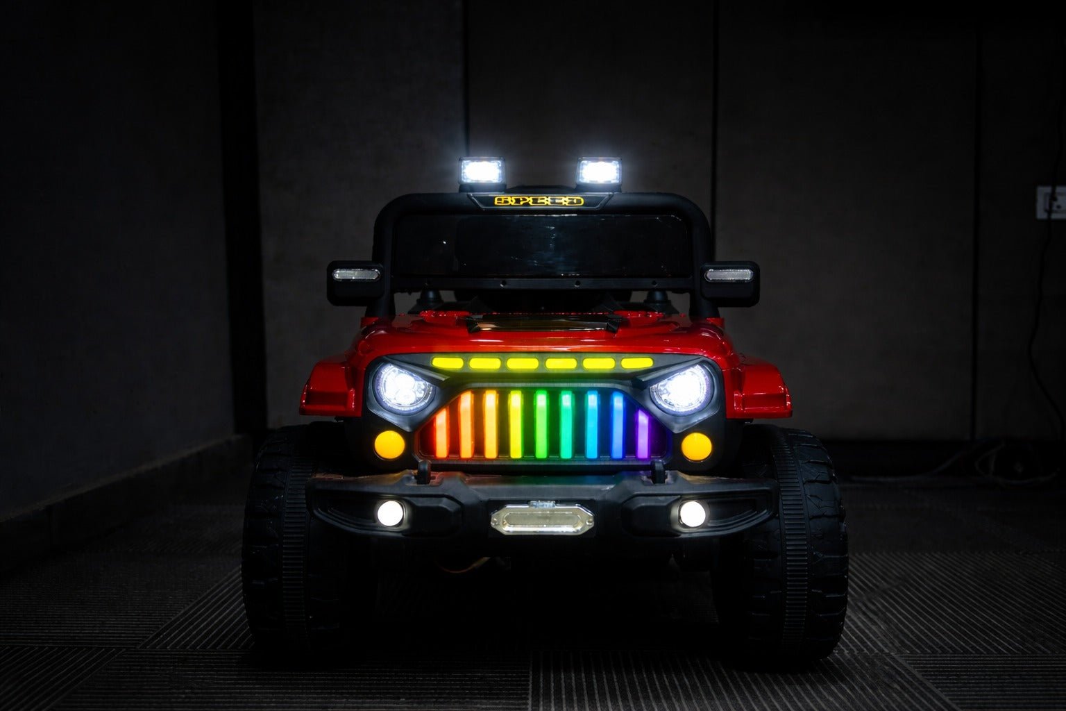 VESCO Jeep 4x4 Kids Electric Ride - On with Remote Control, Dual Seat, LED Lights & EVA Wheels – Red & Black - Vesco Cycles