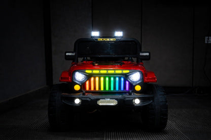 VESCO Jeep 4x4 Kids Electric Ride - On with Remote Control, Dual Seat, LED Lights & EVA Wheels – Red & Black - Vesco Cycles