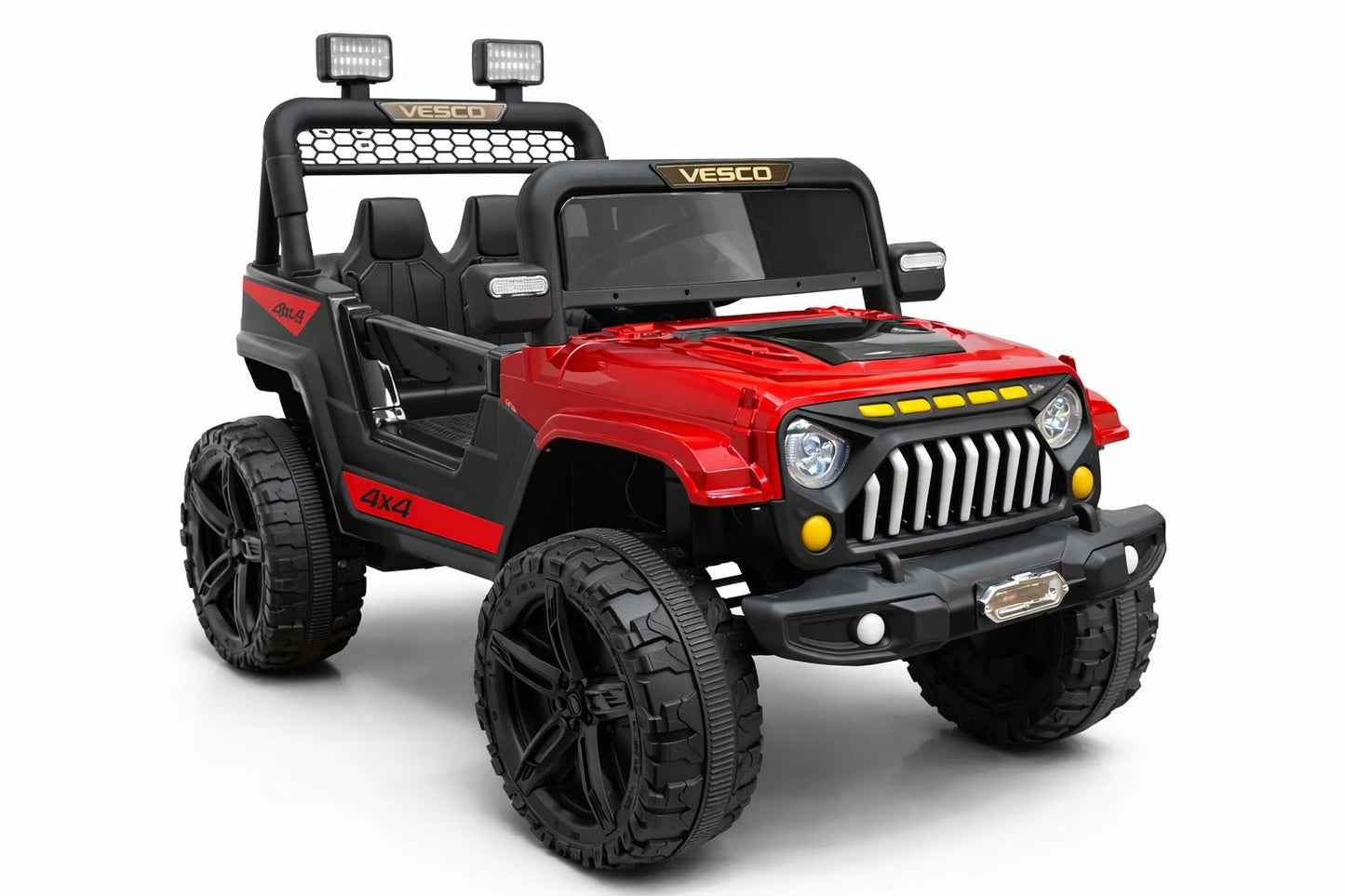 VESCO Jeep 4x4 Kids Electric Ride - On with Remote Control, Dual Seat, LED Lights & EVA Wheels – Red & Black - Vesco Cycles
