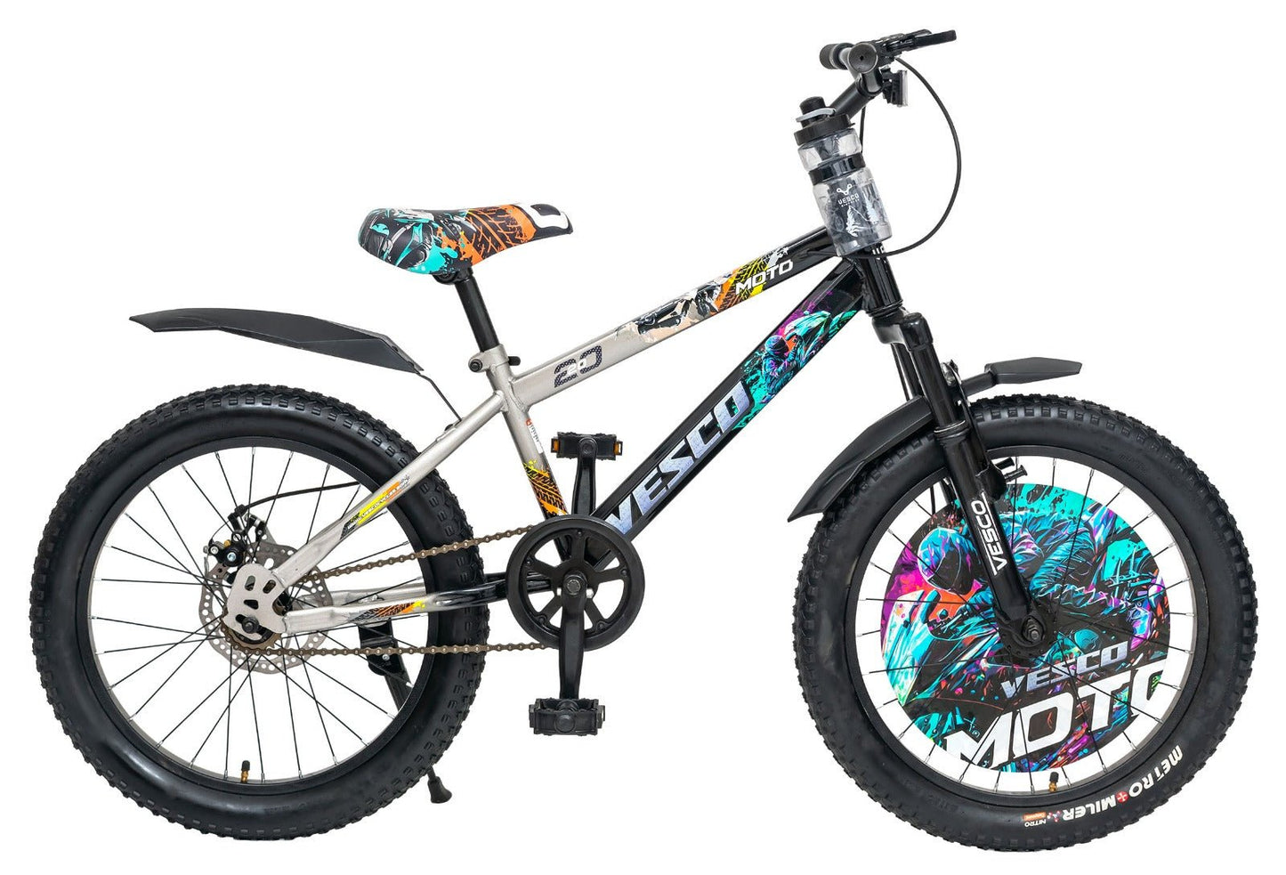 VESCO Moto 20T Premium Kids Cycle with Front Suspension & Dual Disc Brakes | Tube Tyre | 6 - 9 Years Boys & Girls Bicycle (White) - Vesco Cycles