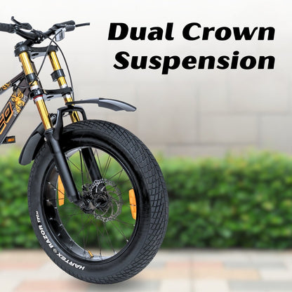 VESCO STAG 20T Fat Tyre Cycle for Kids Boys & Girls | Single Speed | Dual Disc Brake | Dual Crown Suspension | Ideal for 8–10 Years (Brown) - Vesco Cycles