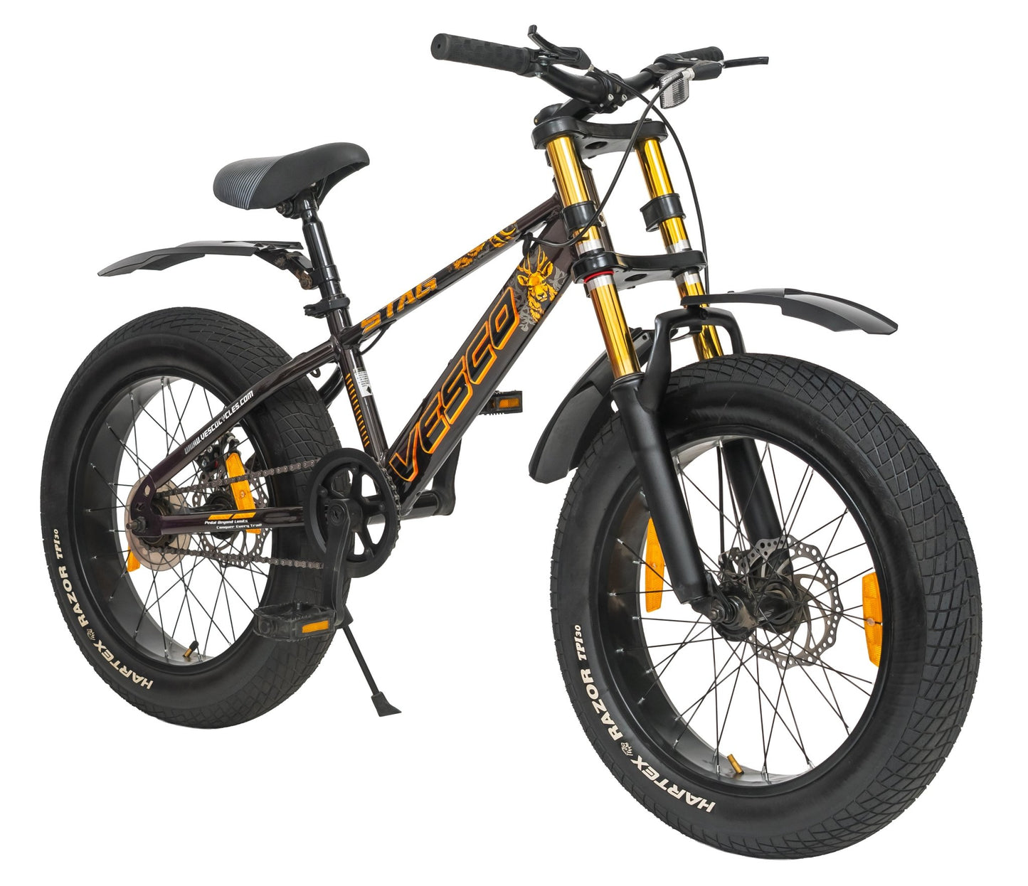VESCO STAG 20T Fat Tyre Cycle for Kids Boys & Girls | Single Speed | Dual Disc Brake | Dual Crown Suspension | Ideal for 8–10 Years (Brown) - Vesco Cycles