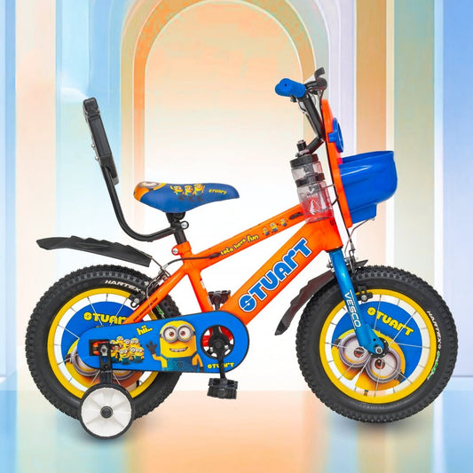 VESCO Stuart 14T Kids Bicycle with Training Wheels & Backrest | Single Speed Cycle for Boys & Girls Age 2 - 5 Years (Orange) - Vesco Cycles