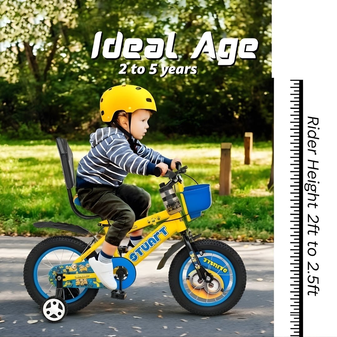 VESCO Stuart 14T Kids Bicycle with Training Wheels & Backrest | Single Speed Cycle for Boys & Girls Age 2 - 5 Years (Yellow) - Vesco Cycles