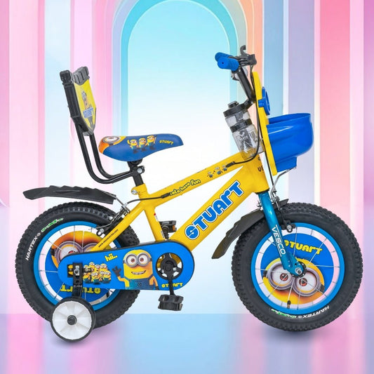 VESCO Stuart 14T Kids Bicycle with Training Wheels & Backrest | Single Speed Cycle for Boys & Girls Age 2 - 5 Years (Yellow) - Vesco Cycles