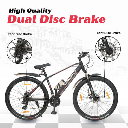 Vesco Throttle 29T MTB 21 Speed Mountain Bicycle for men | Dual Disc Brake | Front Suspension (Black) - Vesco Cycles