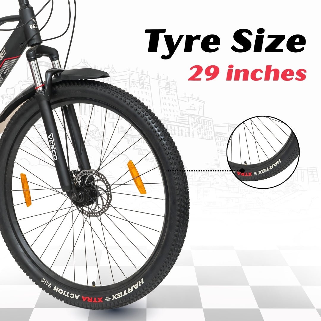 Vesco Throttle 29T MTB 21 Speed Mountain Bicycle for men | Dual Disc Brake | Front Suspension (Black) - Vesco Cycles