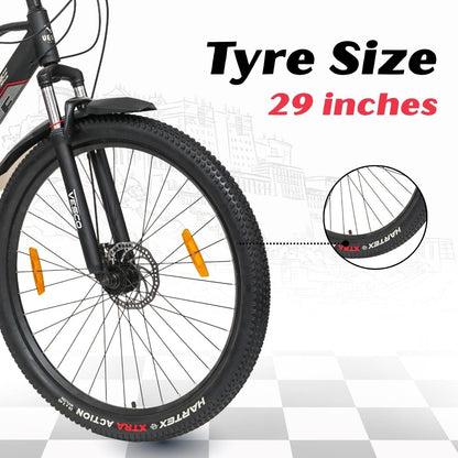 Vesco Throttle 29T MTB 21 Speed Mountain Bicycle for men | Dual Disc Brake | Front Suspension (Black) - Vesco Cycles