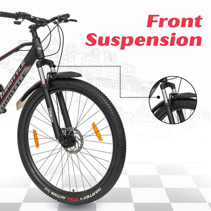 Vesco Throttle 29T MTB 21 Speed Mountain Bicycle for men | Dual Disc Brake | Front Suspension (Black) - Vesco Cycles