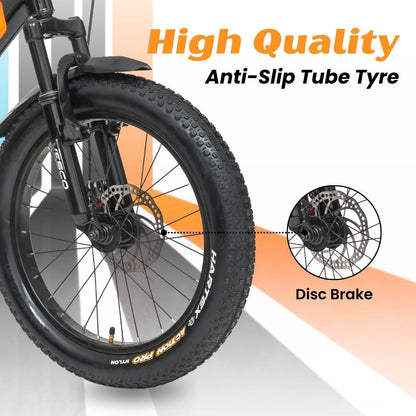 VESCO Torque 20T Premium Kids Cycle with Front Suspension & Dual Disc Brakes | 20x3 Semi - Fat Tyre | 6 - 9 Years Boys & Girls Bicycle (Black) - Vesco Cycles