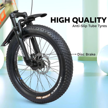 VESCO Torque 20T Premium Kids Cycle with Front Suspension & Dual Disc Brakes | 20x3 Semi - Fat Tyre | 6 - 9 Years Boys & Girls Bicycle (Green) - Vesco Cycles