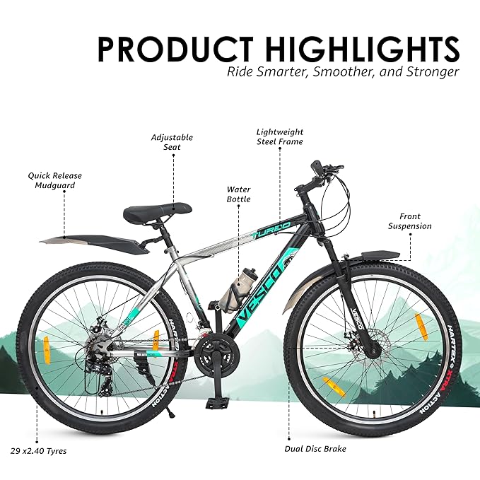 VESCO Turbo 27.5T MTB Cycle for Men | 21 Speed Shimano Gear Mountain Bike, Dual Disc Brake, Front Suspension - Vesco Cycles