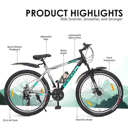 VESCO Turbo 27.5T MTB Cycle for Men | 21 Speed Shimano Gear Mountain Bike, Dual Disc Brake, Front Suspension - Vesco Cycles