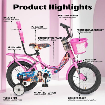 Vesco Wondergirl 16T Girls Cycle (4–6 Years) - Pink - Vesco Cycles