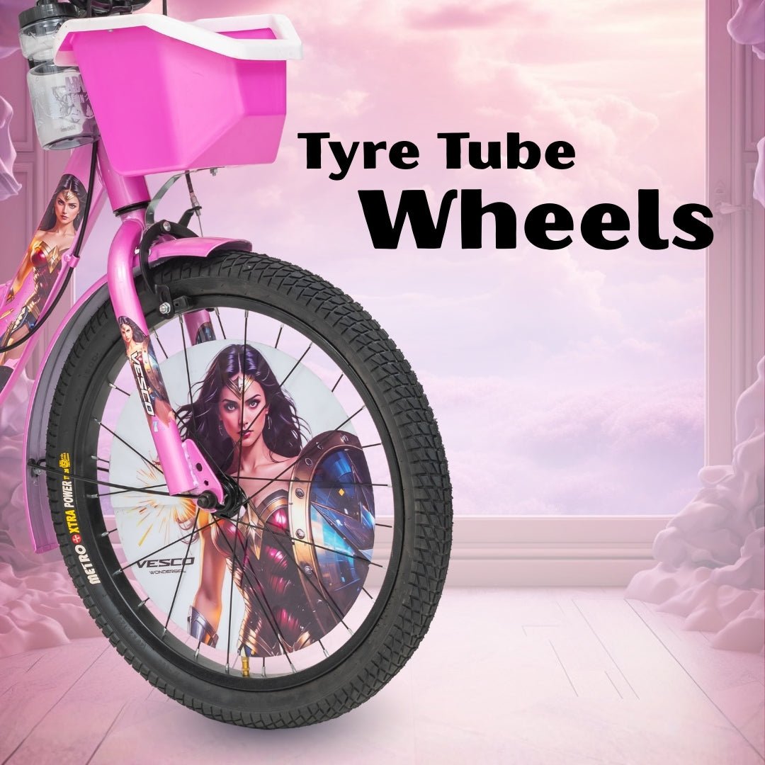 VESCO WonderGirl 20T Girls Cycle for 7–9 Years | Support Wheels | Basket | Pink - Vesco Cycles