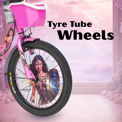 VESCO WonderGirl 20T Girls Cycle for 7–9 Years | Support Wheels | Basket | Pink - Vesco Cycles