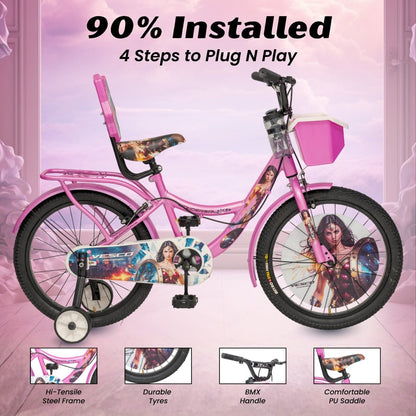 VESCO WonderGirl 20T Girls Cycle for 7–9 Years | Support Wheels | Basket | Pink - Vesco Cycles