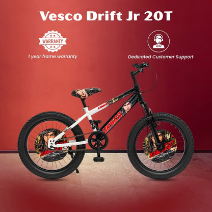 VESCO Drift Jr 20T Fat Tyre Kids Cycle for Boys, Front Suspension, Ideal for 6 to 9 Years | White