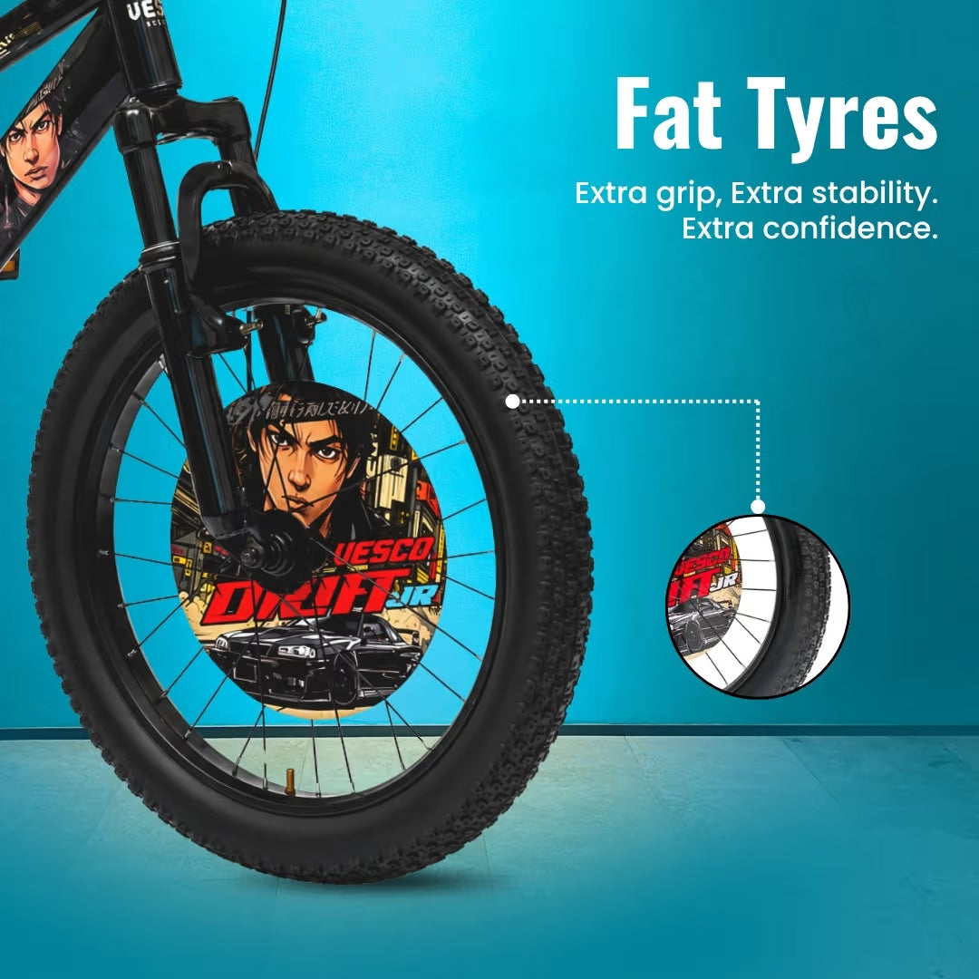 VESCO Drift Jr 20T Fat Tyre Kids Cycle for Boys, Front Suspension, Ideal for 6 to 9 Years| Blue