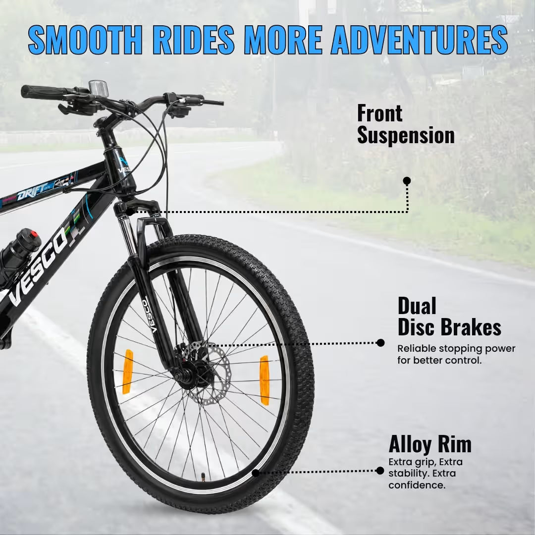 VESCO DRIFT PRO 26T 21 Gears Cycle for Men | Suspension | Alloy Rim | Disc Brakes
