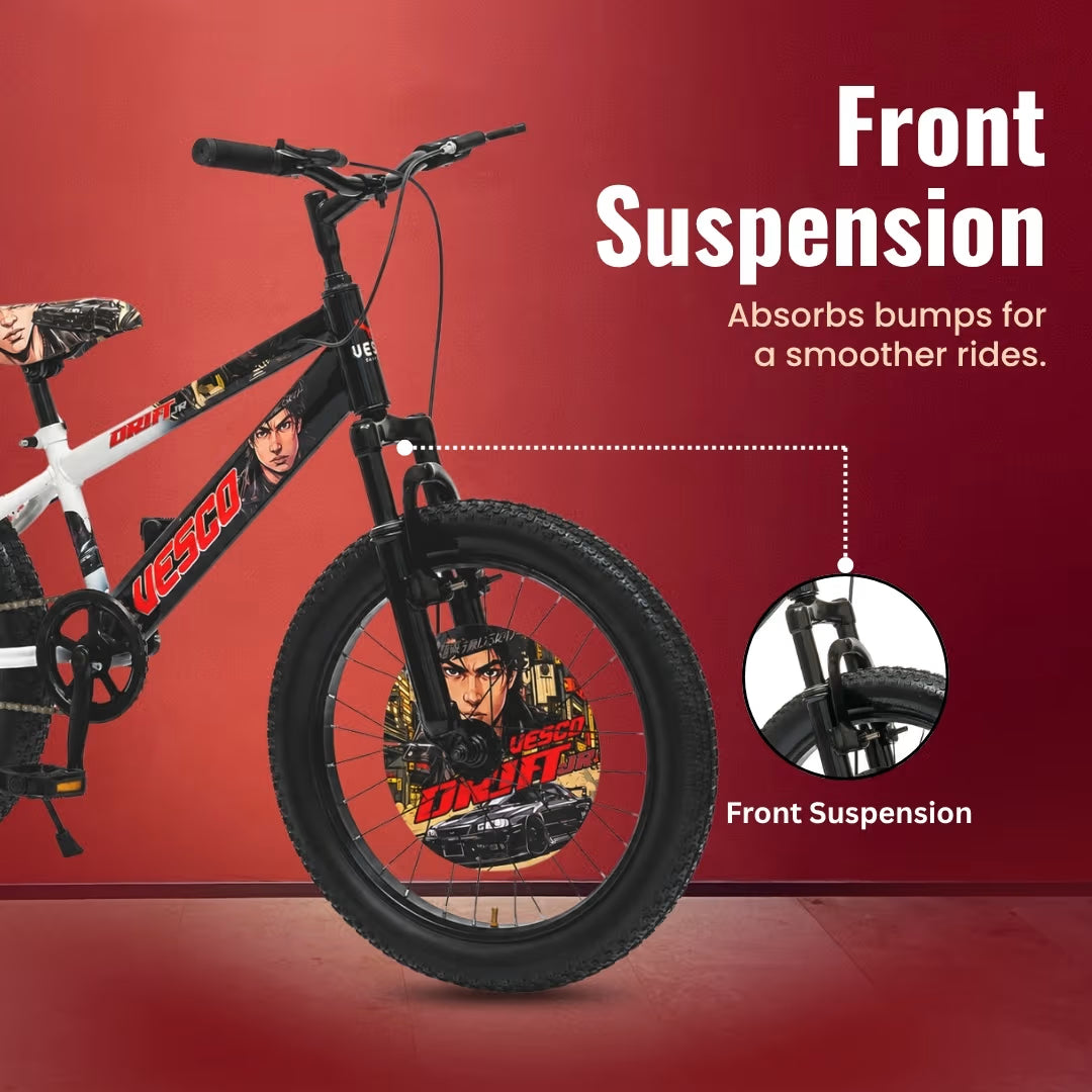 VESCO Drift Jr 20T Fat Tyre Kids Cycle for Boys, Front Suspension, Ideal for 6 to 9 Years | White
