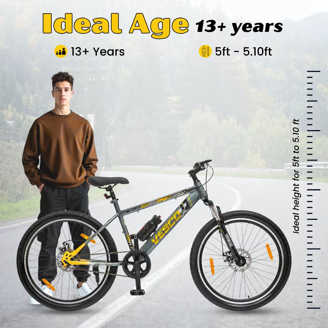 VESCO DRIFT PRO 26T Cycle for Men | Suspension | Alloy Rim | Disc Brakes| Grey