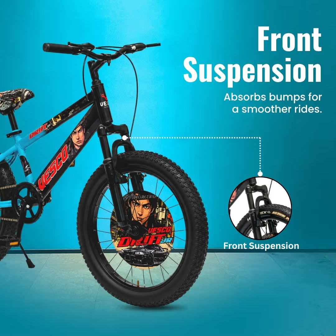 VESCO Drift Jr 20T Fat Tyre Kids Cycle for Boys, Front Suspension, Ideal for 6 to 9 Years| Blue